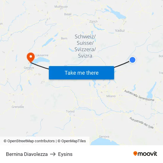 Bernina Diavolezza to Eysins map