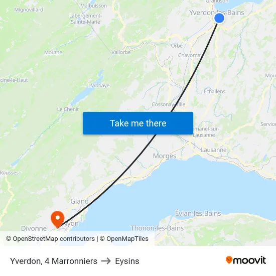 Yverdon, 4 Marronniers to Eysins map