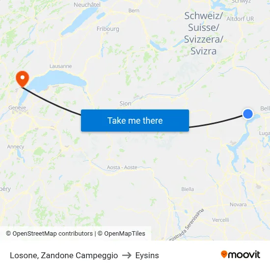Losone, Zandone Campeggio to Eysins map