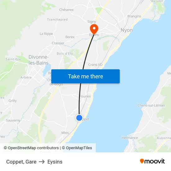 Coppet, Gare to Eysins map