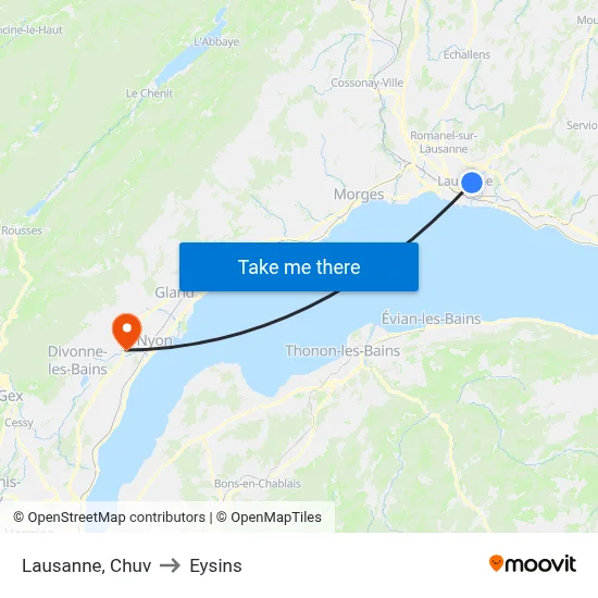 Lausanne, Chuv to Eysins map