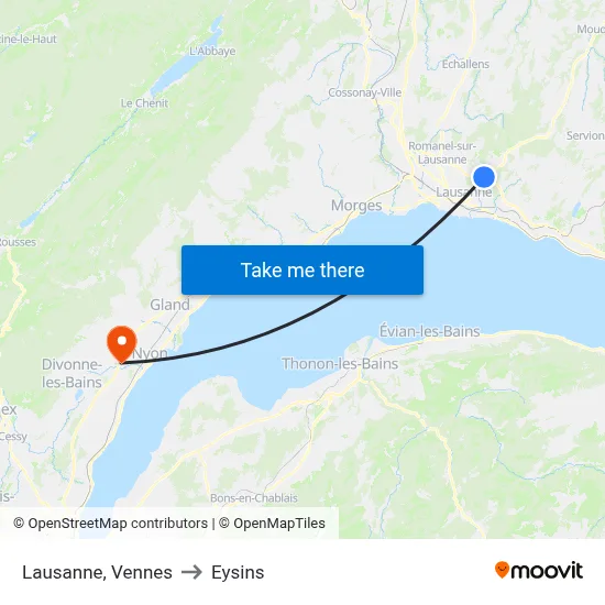 Lausanne, Vennes to Eysins map