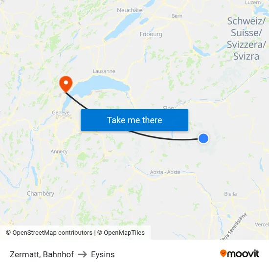 Zermatt, Bahnhof to Eysins map