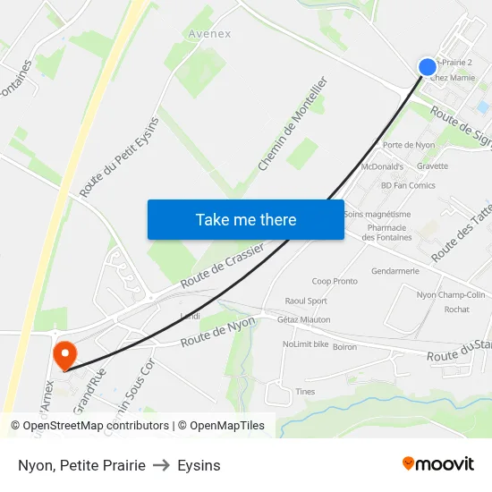 Nyon, Petite Prairie to Eysins map