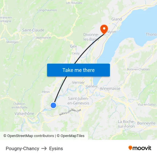Pougny-Chancy to Eysins map
