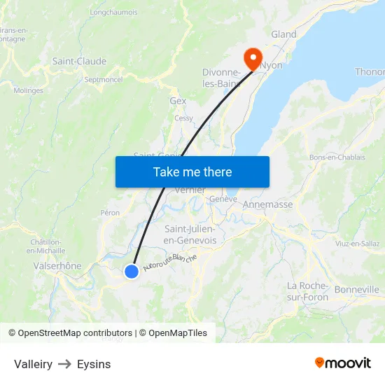 Valleiry to Eysins map