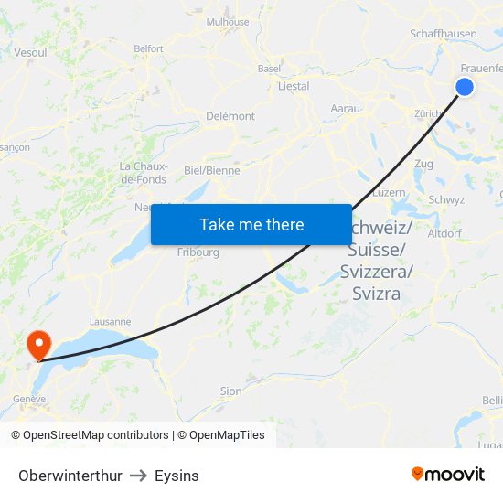 Oberwinterthur to Eysins map