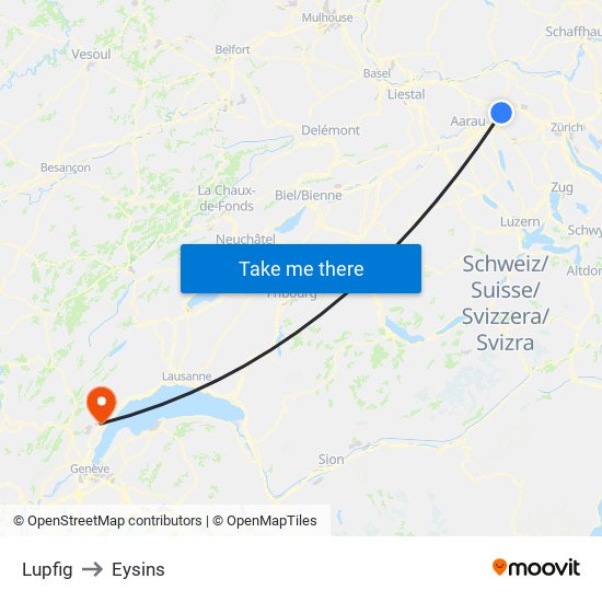 Lupfig to Eysins map