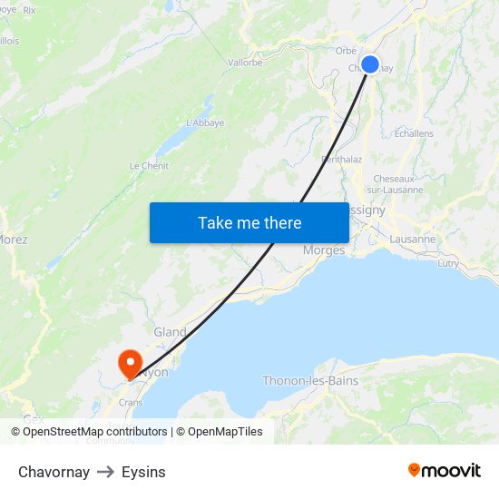 Chavornay to Eysins map