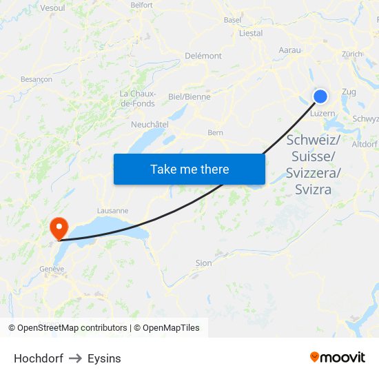 Hochdorf to Eysins map