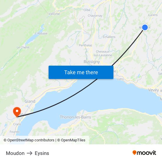 Moudon to Eysins map