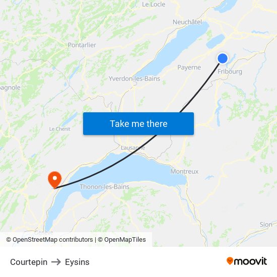 Courtepin to Eysins map
