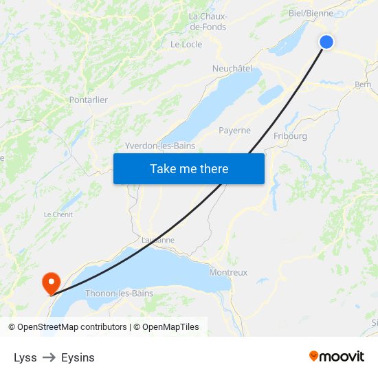 Lyss to Eysins map