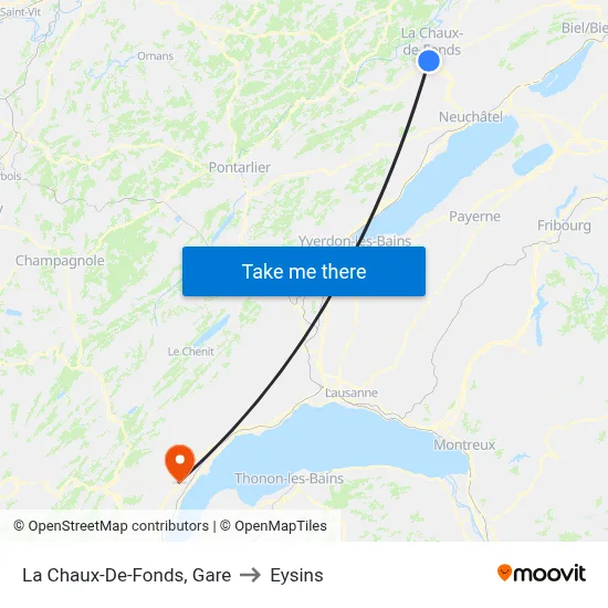 La Chaux-De-Fonds, Gare to Eysins map