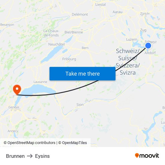Brunnen to Eysins map
