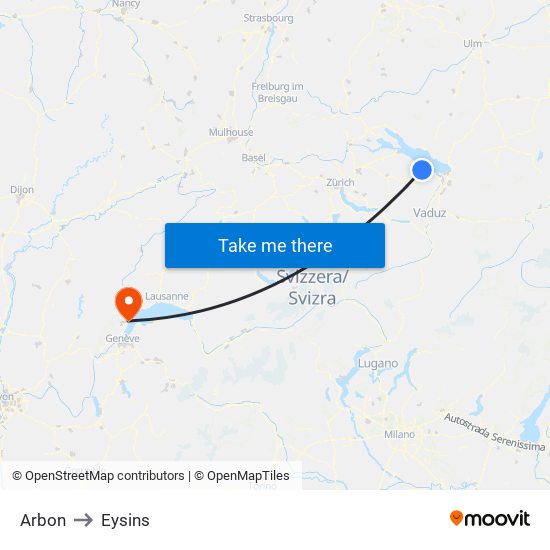 Arbon to Eysins map