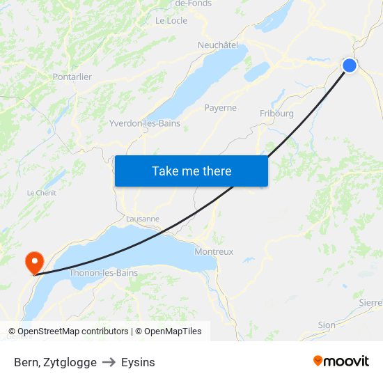 Bern, Zytglogge to Eysins map