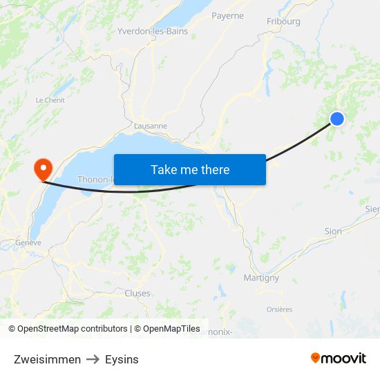 Zweisimmen to Eysins map