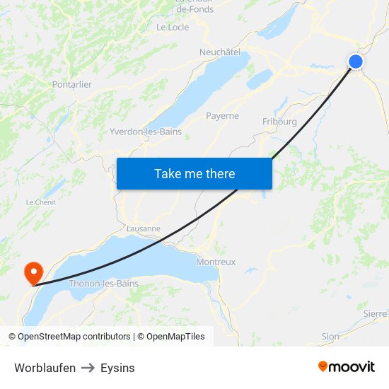 Worblaufen to Eysins map