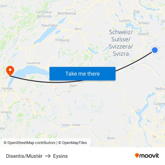 Disentis/Mustér to Eysins map