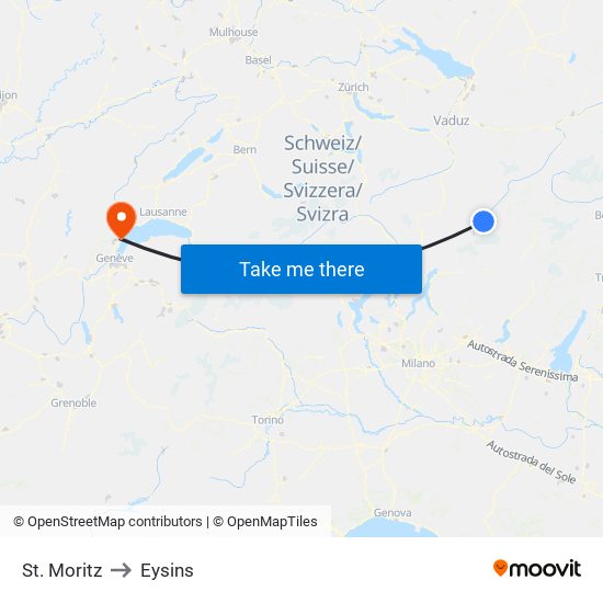 St. Moritz to Eysins map