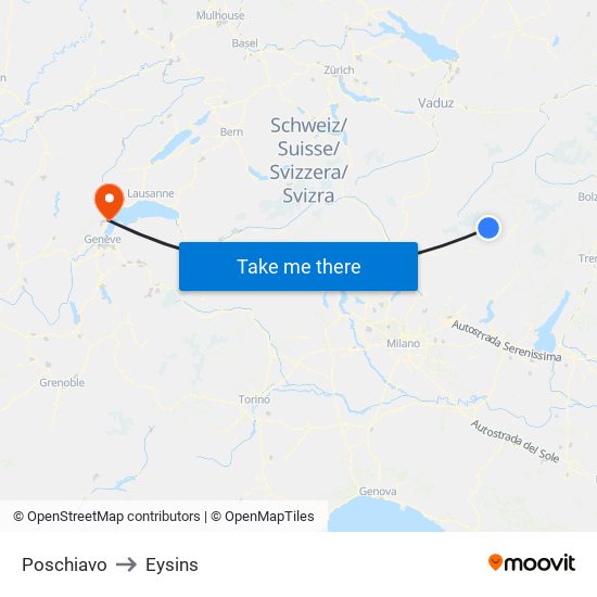 Poschiavo to Eysins map