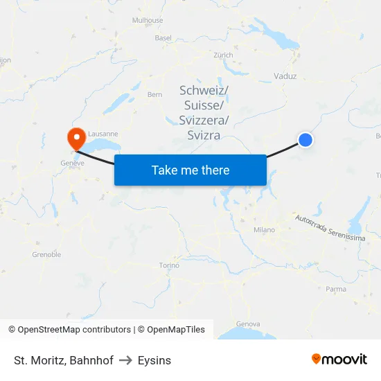 St. Moritz, Bahnhof to Eysins map