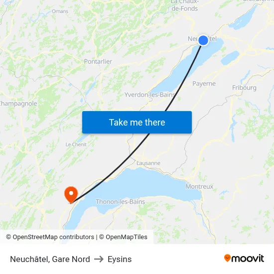Neuchâtel, Gare Nord to Eysins map