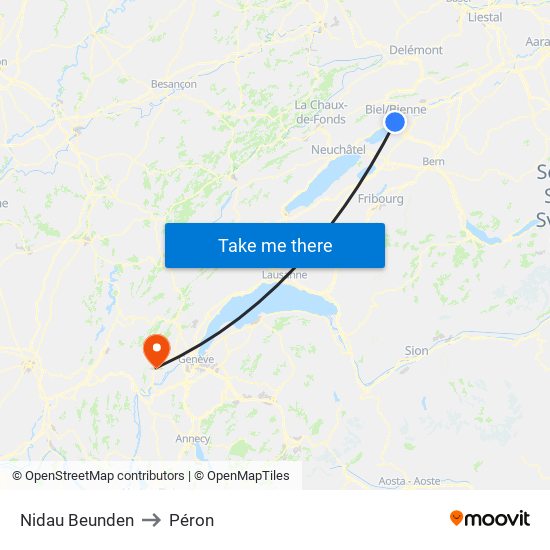 Nidau Beunden to Péron map
