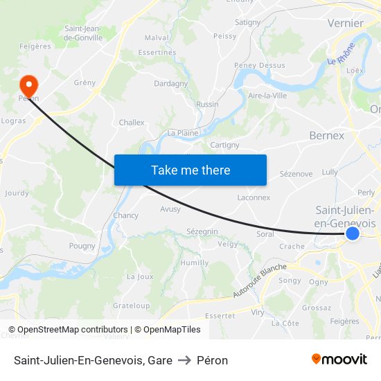 Saint-Julien-En-Genevois, Gare to Péron map