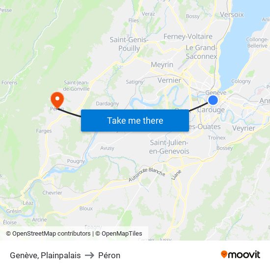Genève, Plainpalais to Péron map
