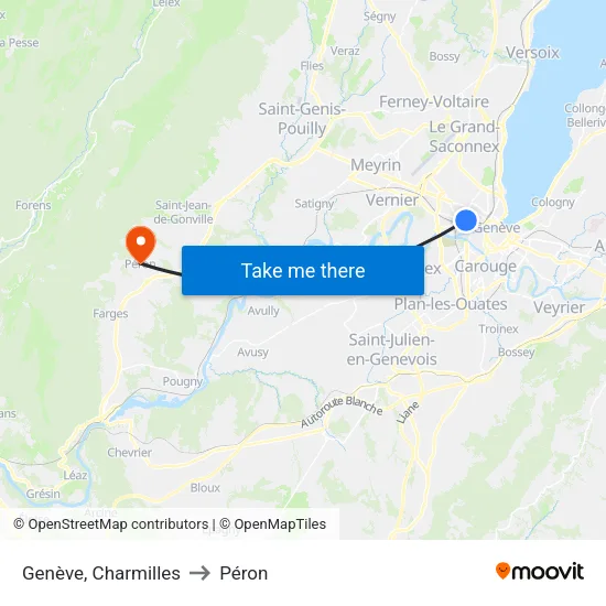 Genève, Charmilles to Péron map