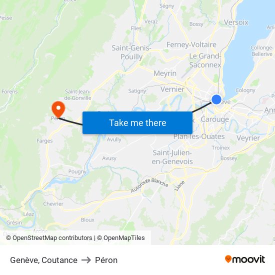 Genève, Coutance to Péron map