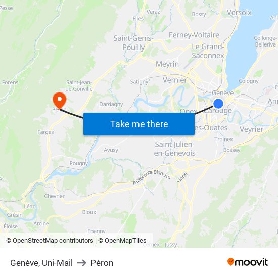 Genève, Uni-Mail to Péron map