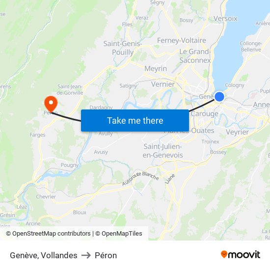 Genève, Vollandes to Péron map