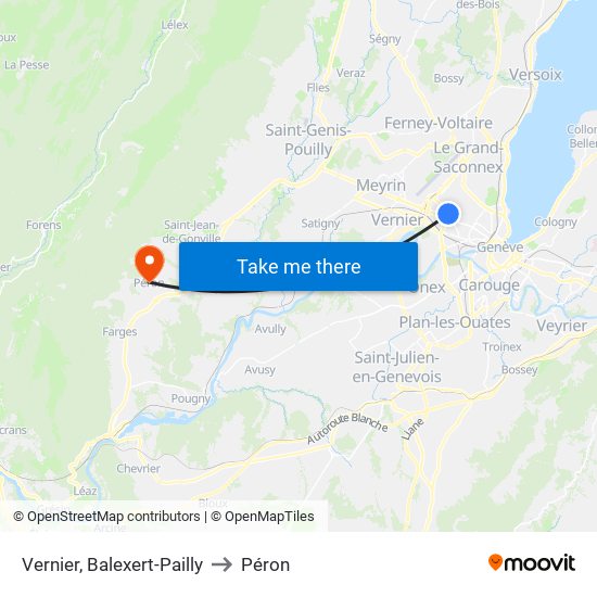 Vernier, Balexert-Pailly to Péron map