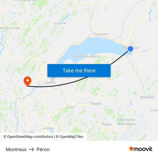 Montreux to Péron map
