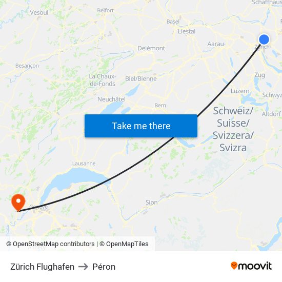 Zürich Flughafen to Péron map