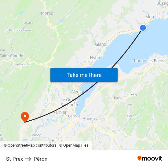 St-Prex to Péron map