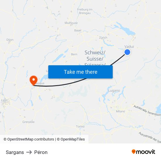 Sargans to Péron map