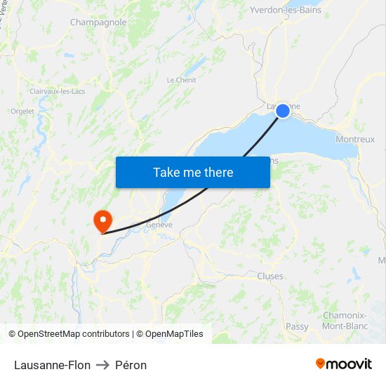 Lausanne-Flon to Péron map