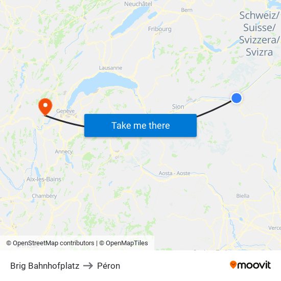 Brig Bahnhofplatz to Péron map