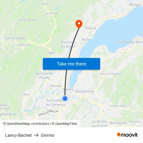 Lancy-Bachet to Givrins map