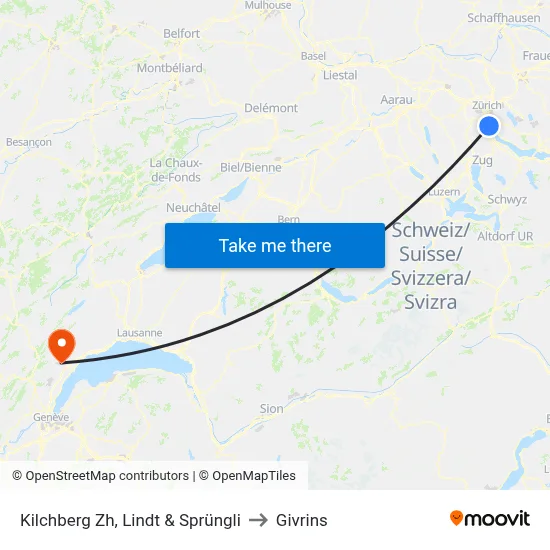 Kilchberg Zh, Lindt & Sprüngli to Givrins map