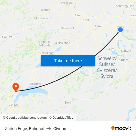Zürich Enge, Bahnhof to Givrins map