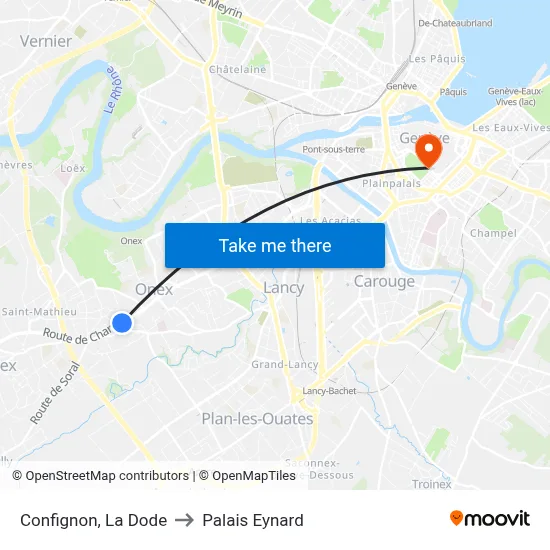 Confignon, La Dode to Palais Eynard map