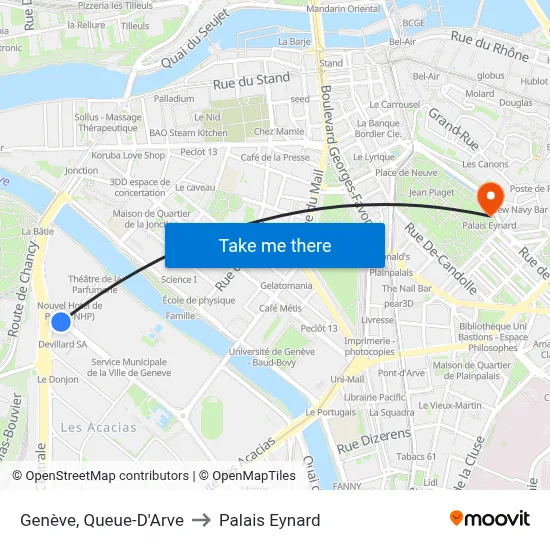 Genève, Queue-D'Arve to Palais Eynard map