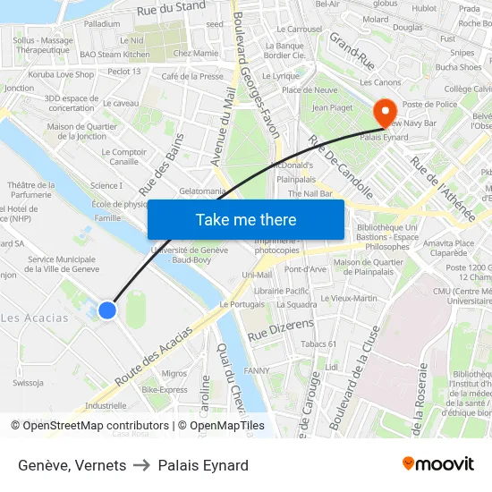 Genève, Vernets to Palais Eynard map