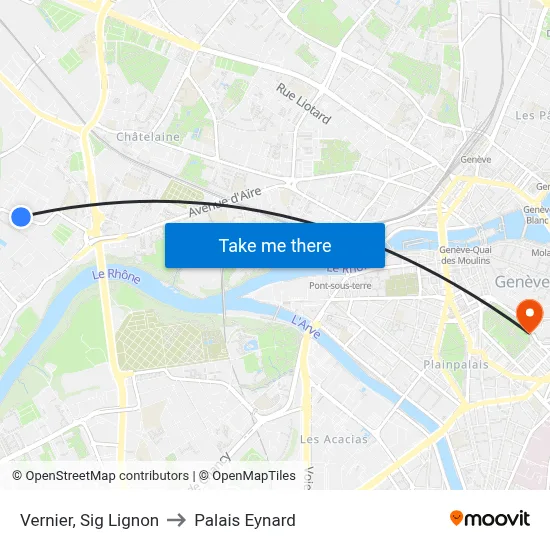 Vernier, Sig Lignon to Palais Eynard map