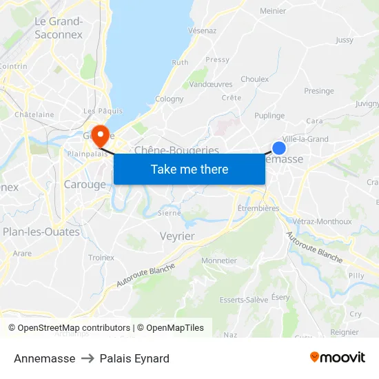 Annemasse to Palais Eynard map
